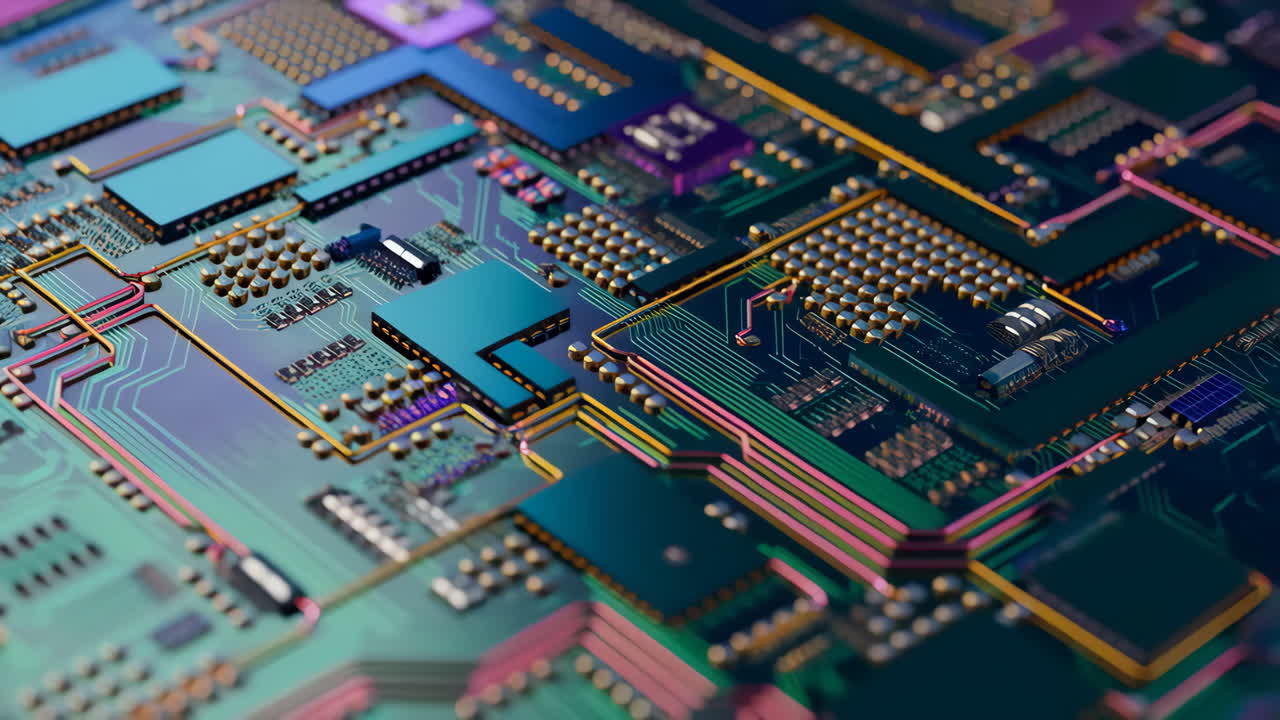 Detailed View of a Colorful Electronic Circuit Board