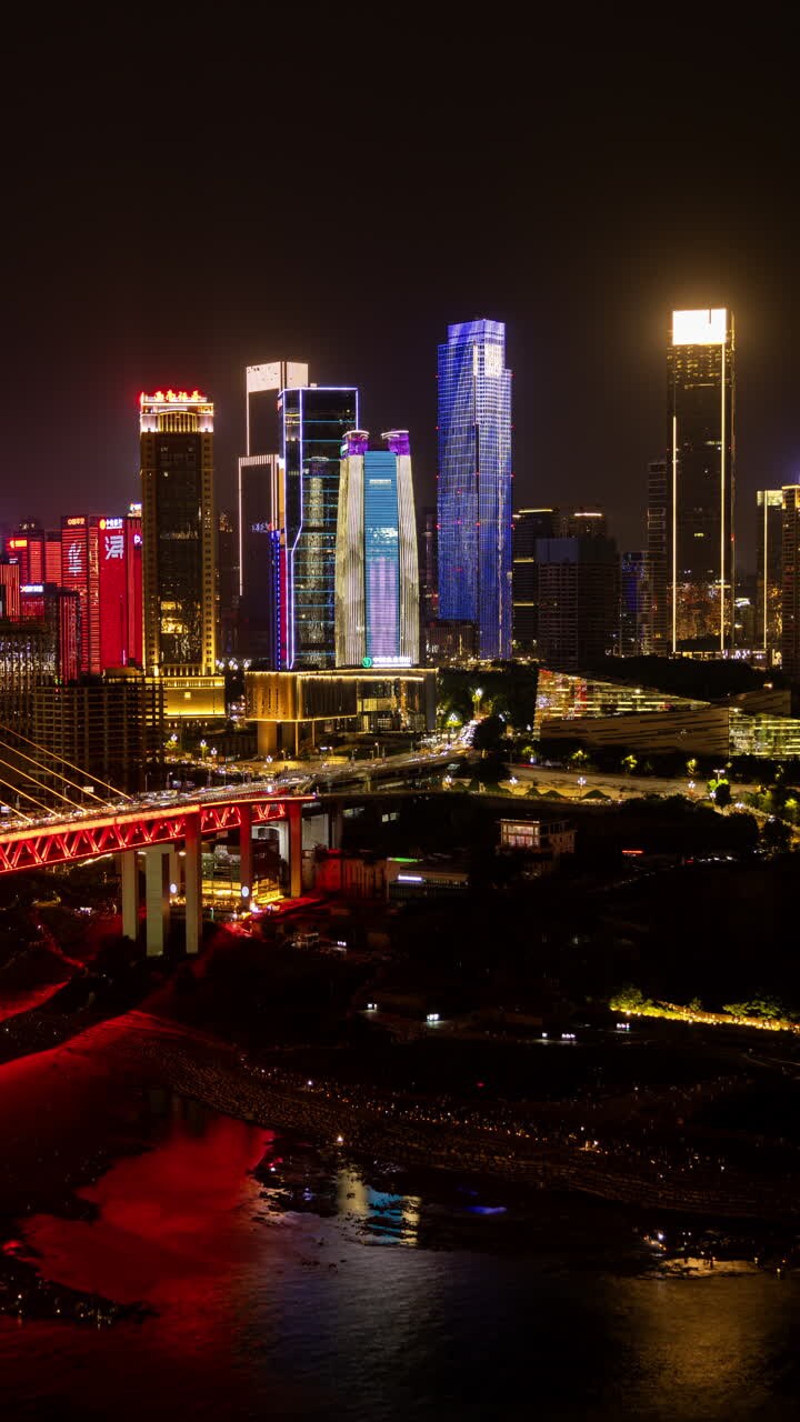 Timelapse of Chongqing street scene from a high vantage point in vertical