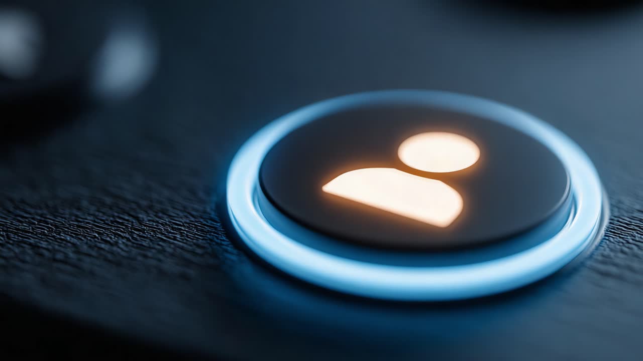 Close-Up of a Modern User Interface Button Featuring a User Icon, Illuminated by a Soft Glowing Light, Highlighting Its Interactive Design and Technological Aesthetics