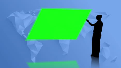 Silhouette-of-businesswoman-presenting-chroma-key