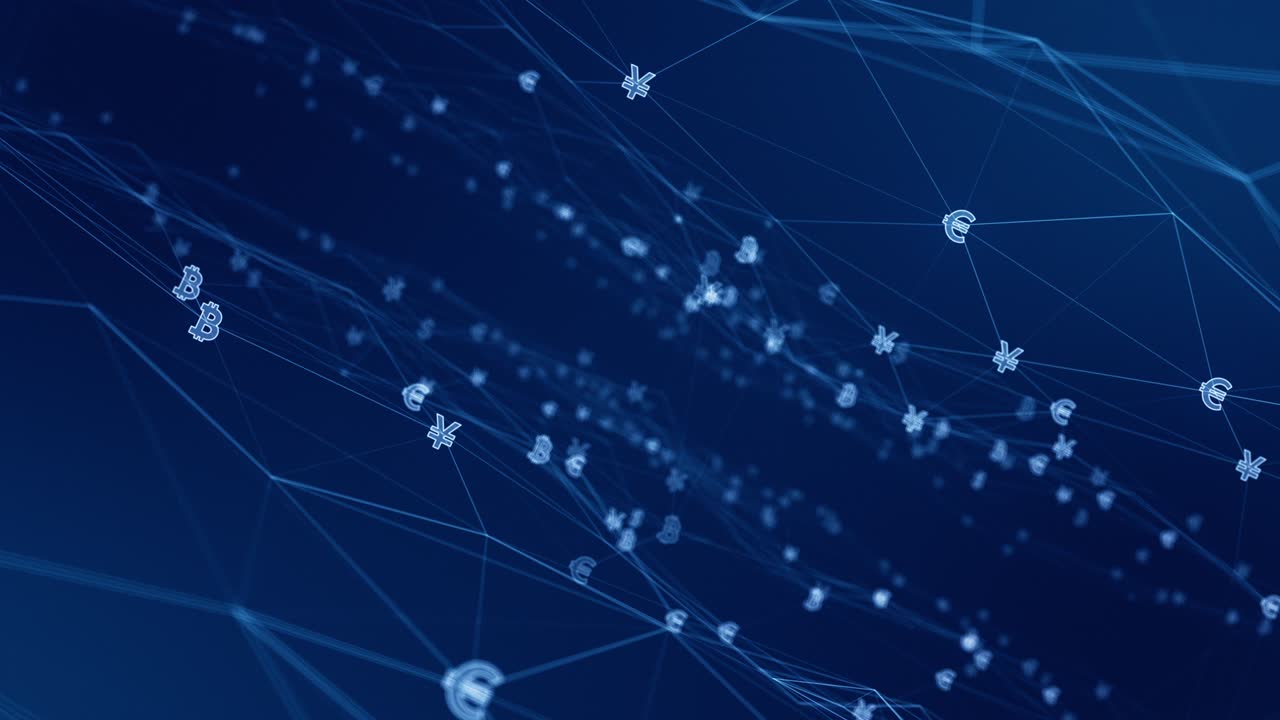 gráfico de movimiento del icono de dinero digital azul conexión de red concepto de fondo abstracto video de bucle sin costuras