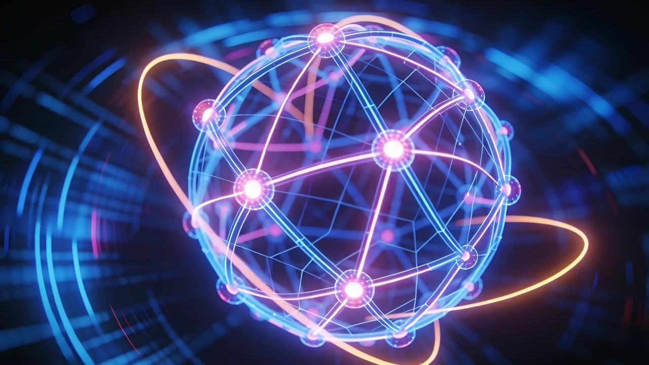 Camma che pivota, sfera che ruota in un tunnel, nodi pulsanti, puntoni e anelli orbitanti, che mostrano cluster.