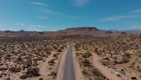 Wüstenstraße-Joshua-Tree-Zur-Gründung-Von-Drohnenaufnahme-Drohne-4k,-Langsames-Einschieben