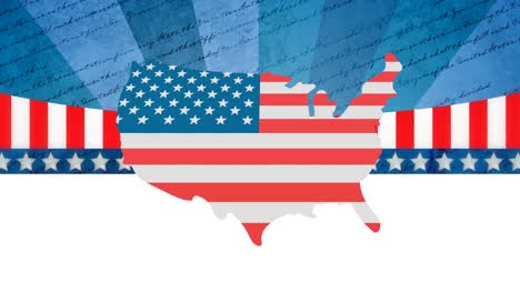 animación del mapa de los estados unidos coloreado en bandera estadounidense sobre estrellas y rayas