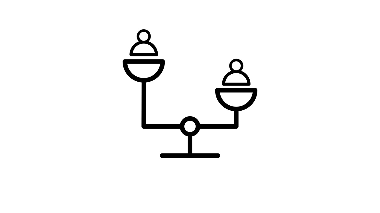 Balance scale icon with two human animation isolated on white background