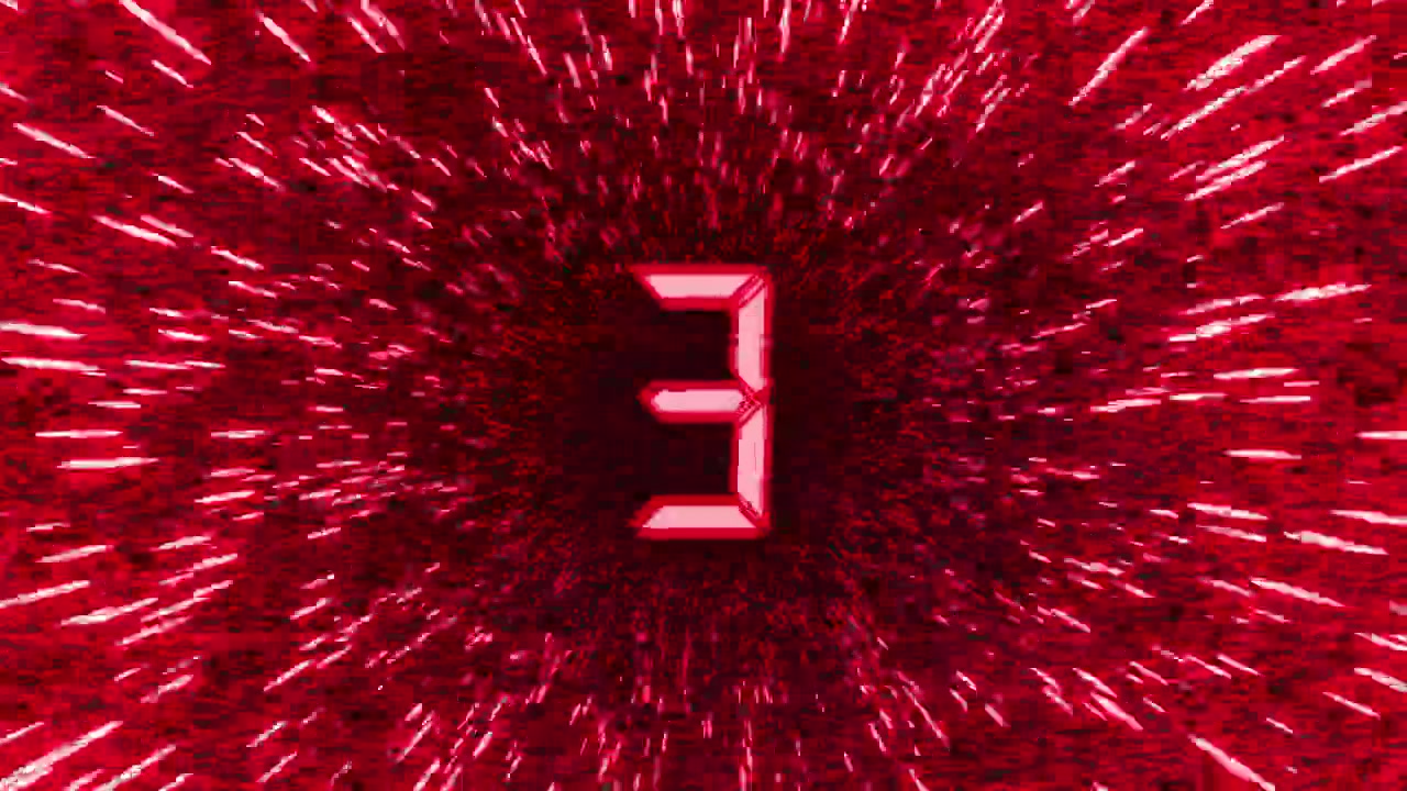 Red Digital Glitch Countdown with Pixelated Numbers in a Tunnel