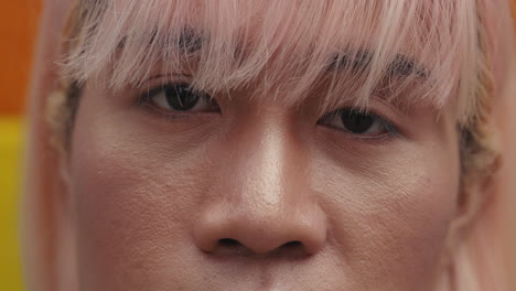 close-up of a person with pink hair