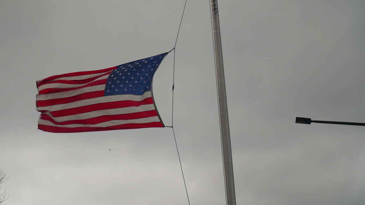 American Flag Waves In The Wind In Slow Motion