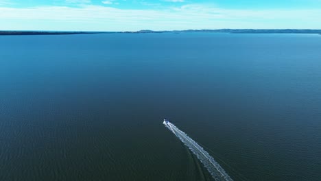 drone aerial boat in tuggerah lakes catchment water sea with coastline bushland toukley noraville gorokan ramp central coast marine transport australia