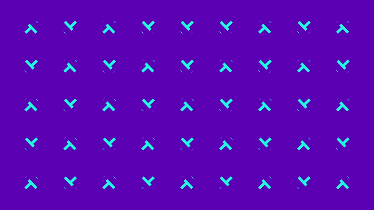 Seamless Loop of Rotating and Transforming Turquoise Geometric Shapes on Purple Background