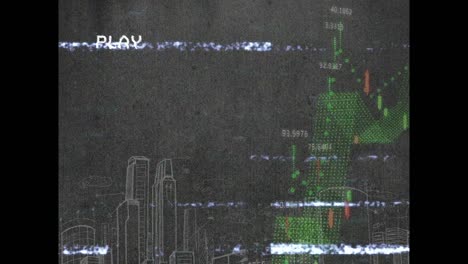 Animation-of-screen-with-glitch-statistics-and-data-processing-over-cityscape