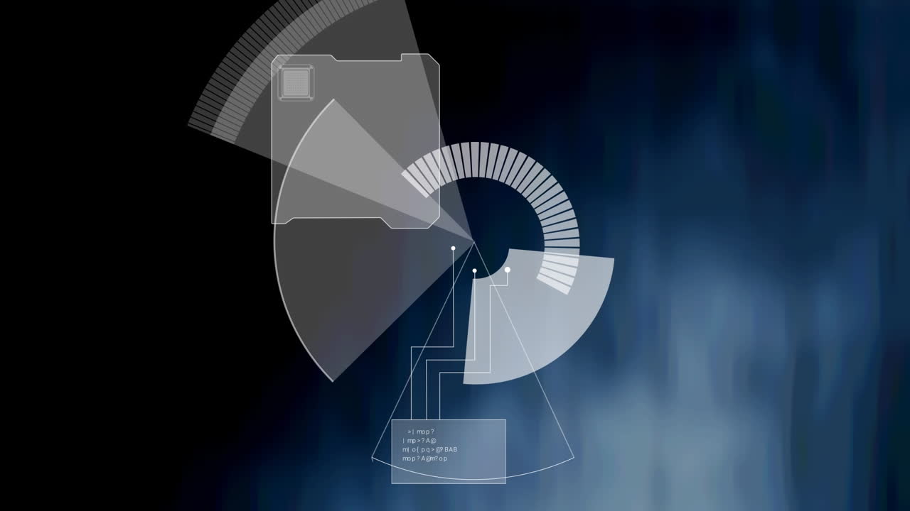 파란색 배경에 대한 범위 스캐닝과 데이터 처리 애니메이션