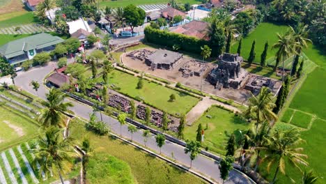 panoramic aerial view of ancient ngawen temple, java, indonesia on sunny day