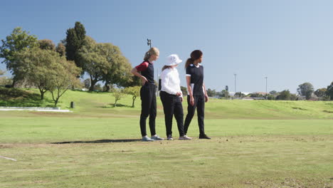 playing cricket on field, women standing together in sportswear, enjoying game