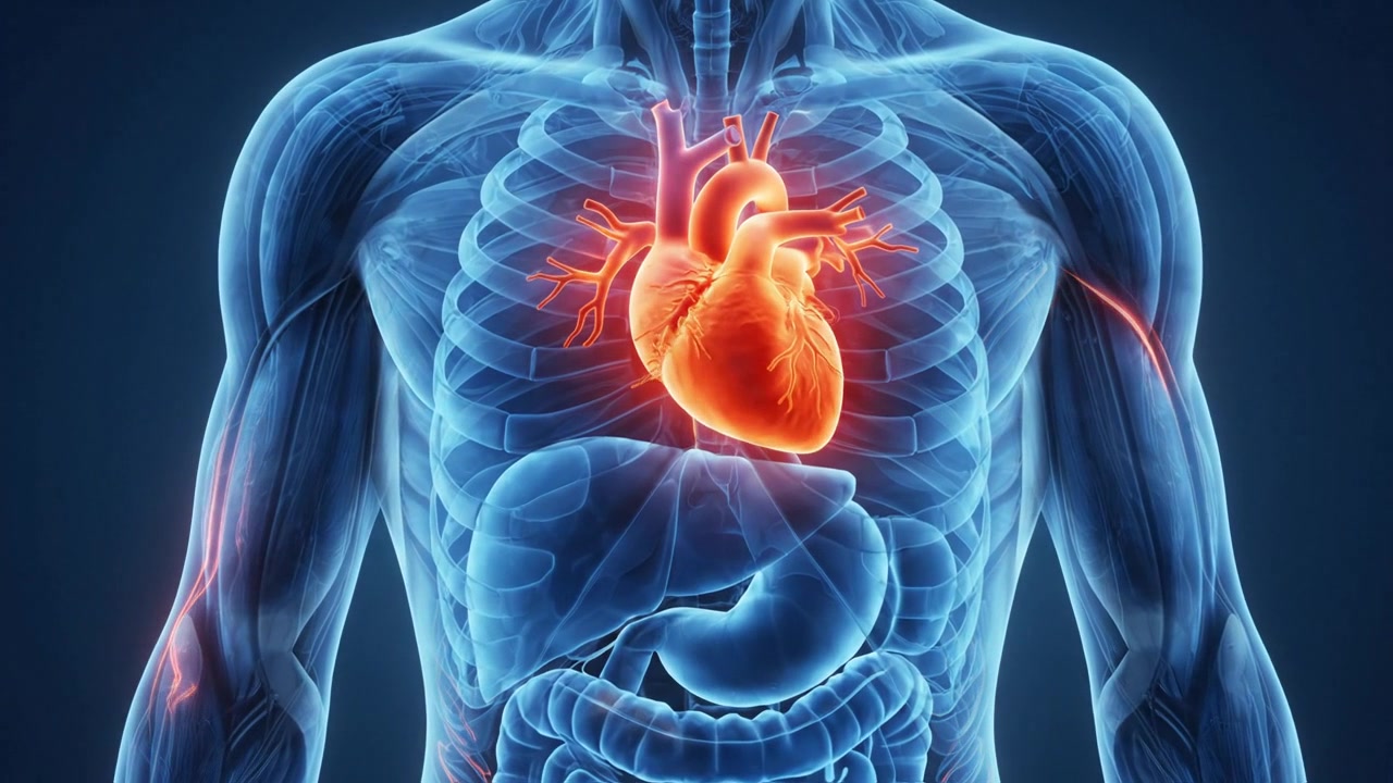 Human Heart Anatomy Visualization Inside Transparent Upper Body