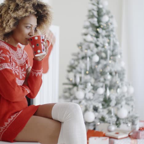 fashionable woman in a festive christmas outfit