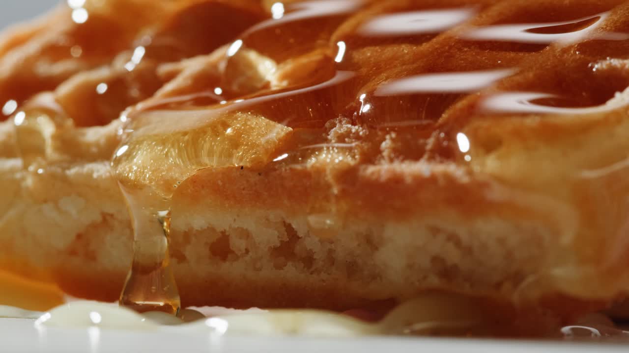 Close-up of Honey Drizzled Waffle