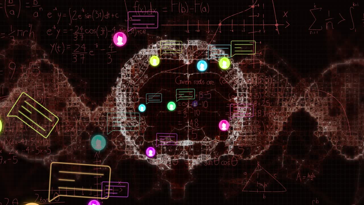 Animation of dna strand and human brain on dark background