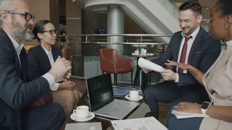 business meeting in a hotel cafe