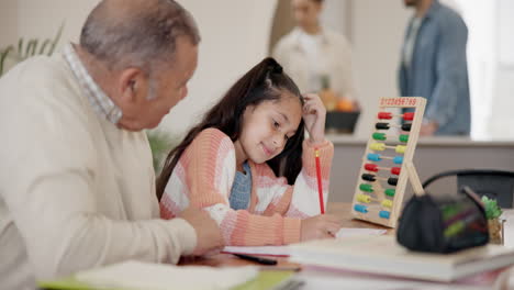 grandfather, grandchild and homework and talking