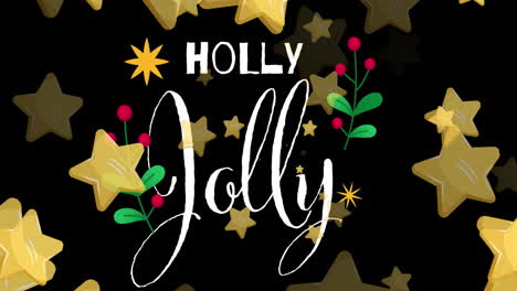 animation of holly jolly text over falling stars