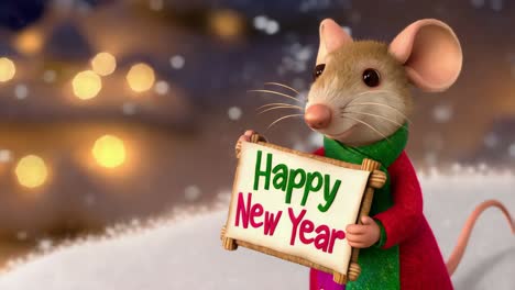 cute mouse holding a happy new year sign