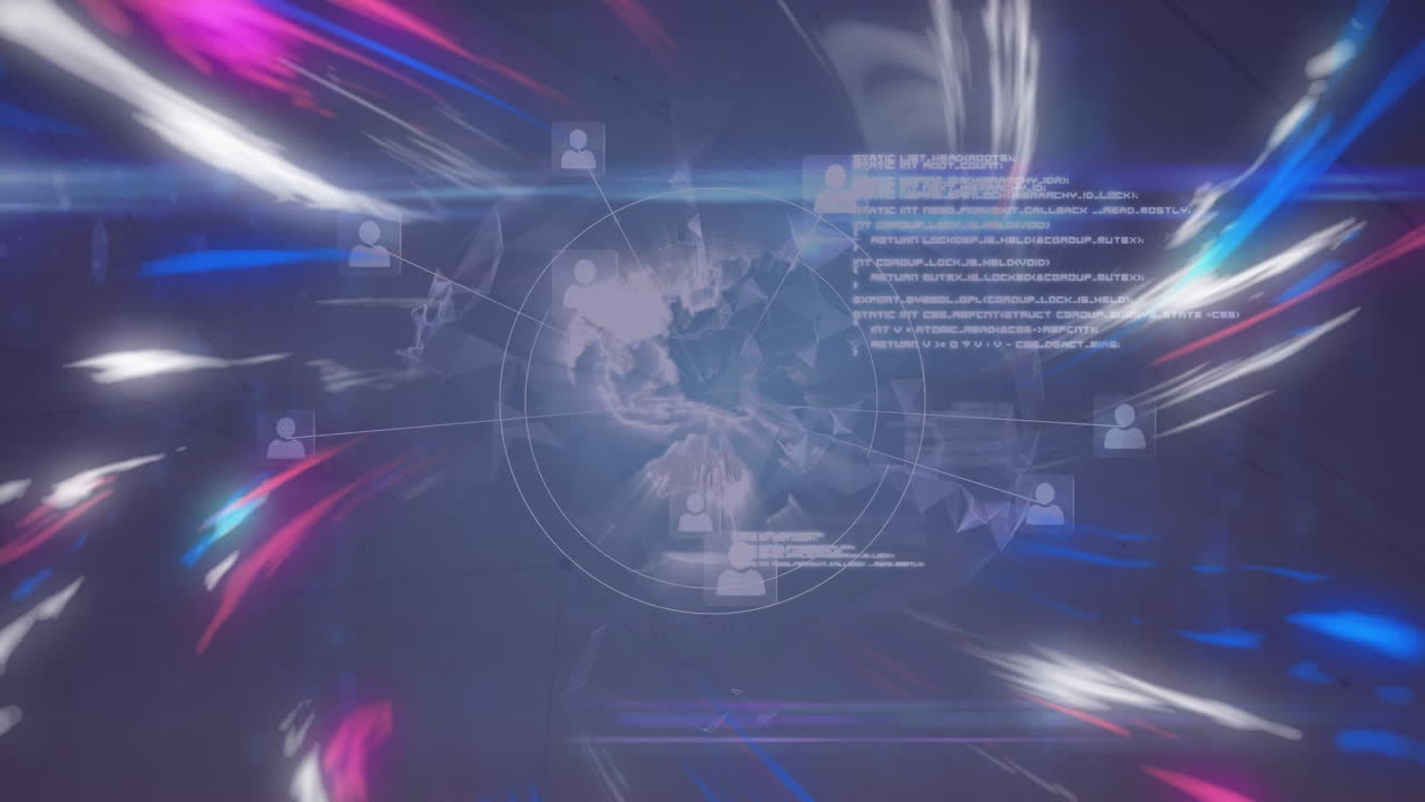 연결 네트워크를 통해 분홍색과 파란색 불빛의 애니메이션