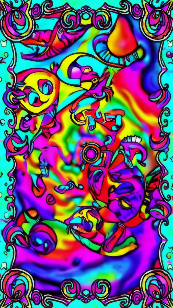 Vibrant Psychedelic Abstract Art with Ornamental Frame