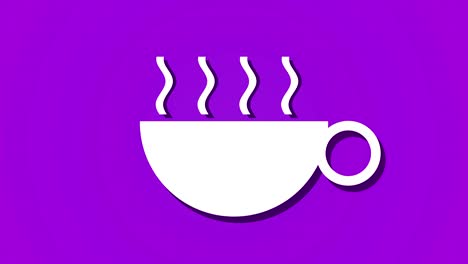 bebida caliente al vapor café té bucle de animación, fondo púrpura