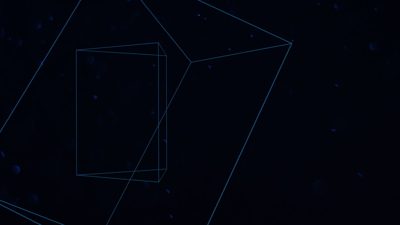 Abstract blue geometric shapes in space with dust