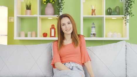 happy young woman smiling.