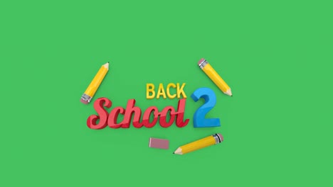 Animation-Von-Back-to-School-Texten-Und-Schulartikel-Symbolen-Auf-Grünem-Hintergrund