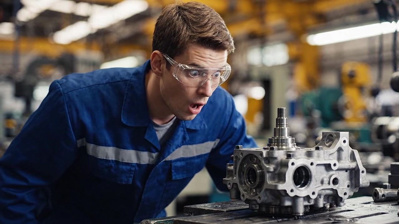 Focused Mechanic Inspecting Engine Component on Workbench in Workshop, Highlighting Precision Engineering and Attention to Detail in Automotive Repair