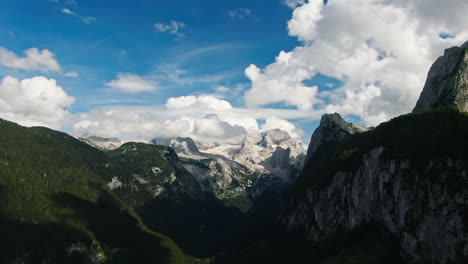 Gosausee-mountain-peaks-aerial-view-with-clouds