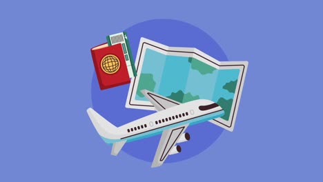 travel concept image with passport, map and airplane