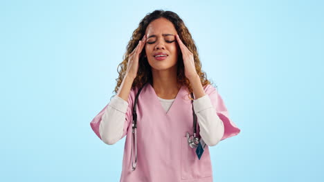 Headache,-doctor-and-woman-in-studio-with-medical