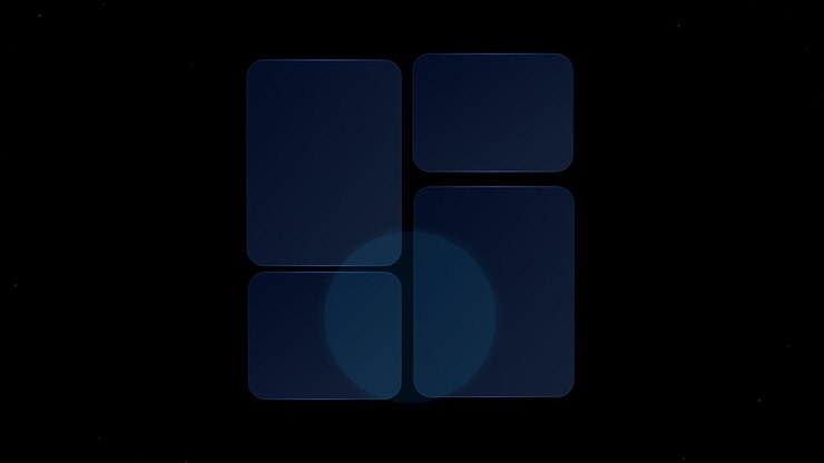 Abstract Motion Graphic with Floating Blue Rectangles and Glowing Circle