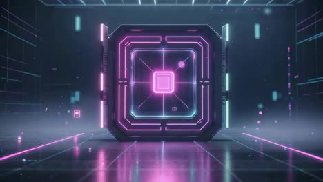 futuristic neon processor in a digital environment