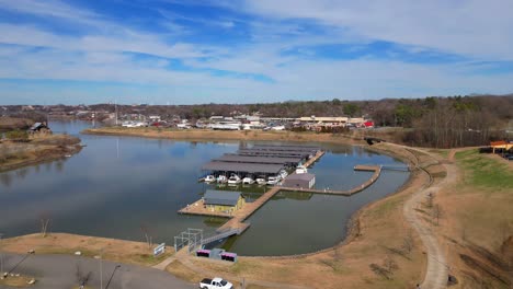 flying toward and over the docks at clarksville marina in clarksville tennessee