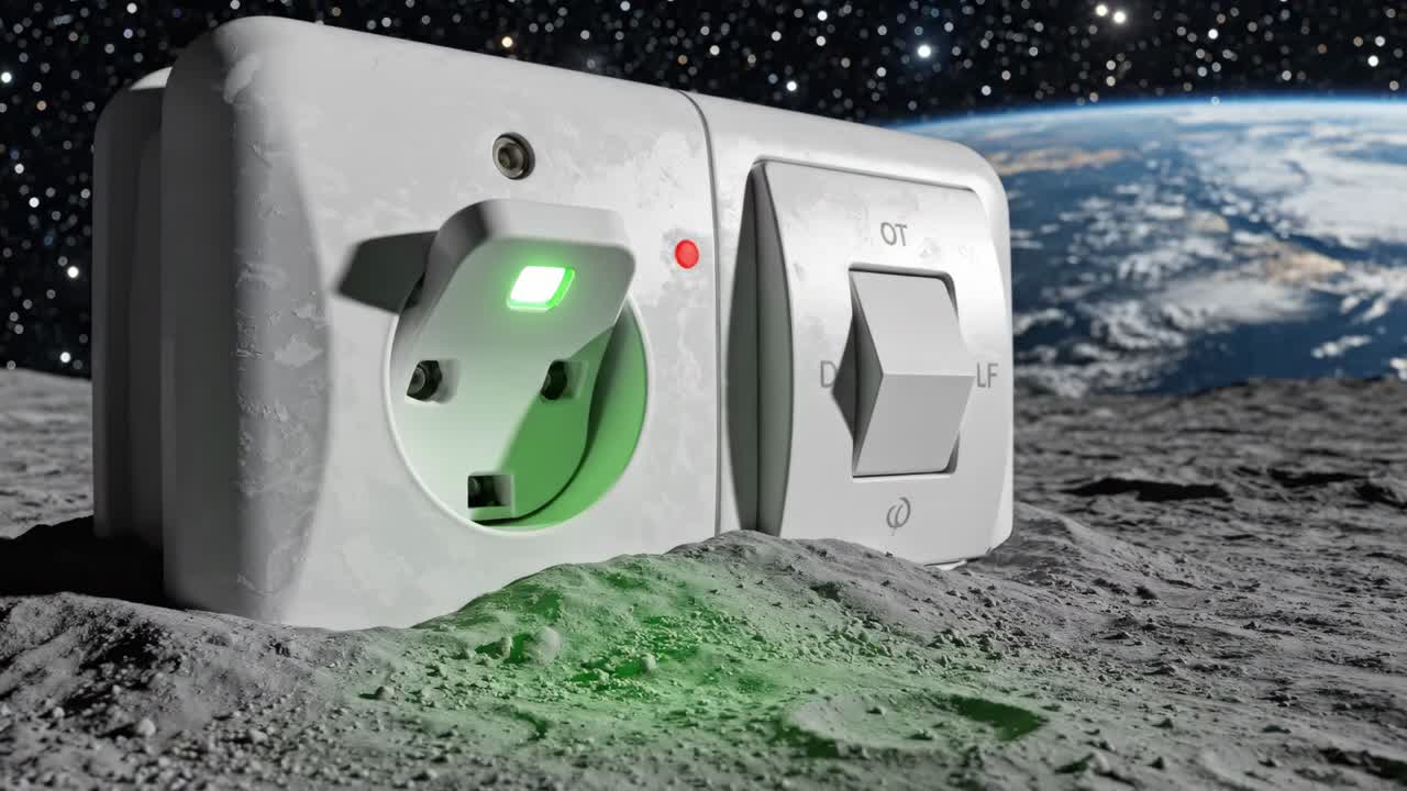 Power Outlet Activating on Moon Surface with Earth View