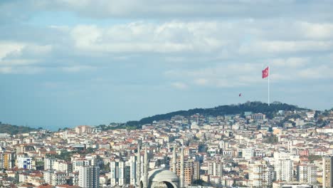 istanbul cityscape with turkish flag