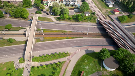 Aerial-view-of-well-planned-road-network-with-railroads,bridges-in-Gdansk