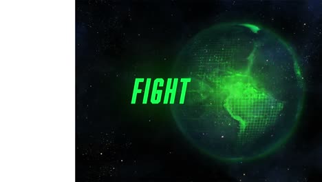 Animation-of-fight-text-over-globe-on-black-background