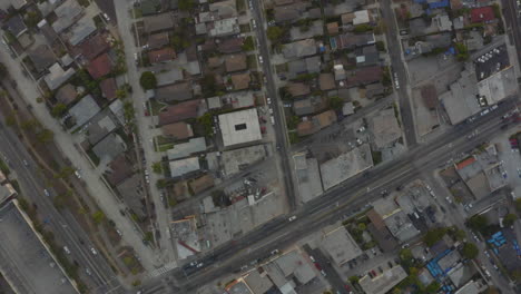 AERIAL:-Birds-View-of-Venice,-California-in-Daylight-with-Traffic-and-Cars,