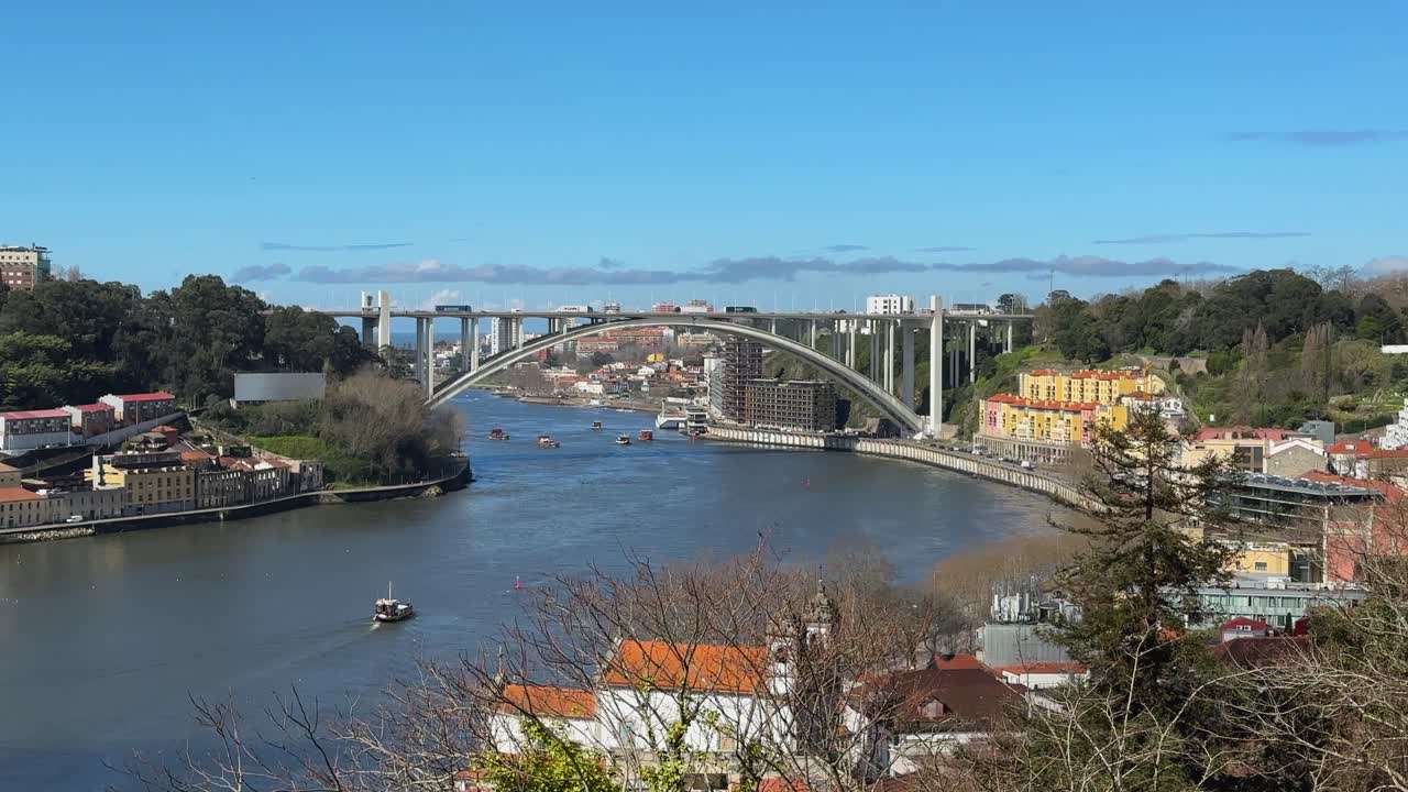 Douro River in Porto with bridge and nature scenery