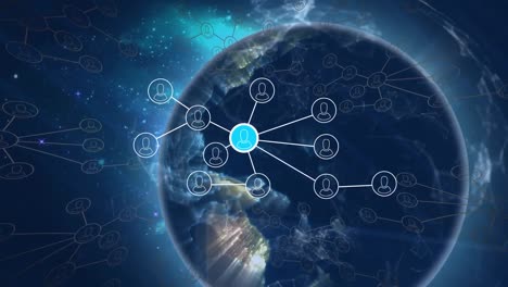 animación del globo, red de conexiones y procesamiento de datos