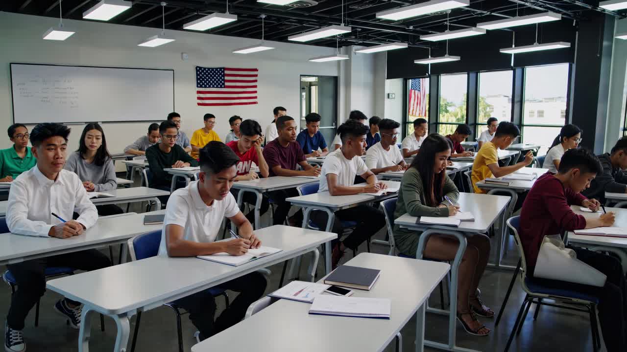 escena en el salón de clases de la escuela secundaria