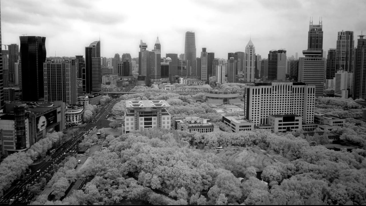 Infrared timelapse of Shanghai skyline and Peoples Park