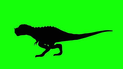 Silueta-De-Una-Criatura-De-Fantasía-Monstruo-T-rex-Con-Cuerno-Caminando-En-Pantalla-Verde,-Vista-Lateral