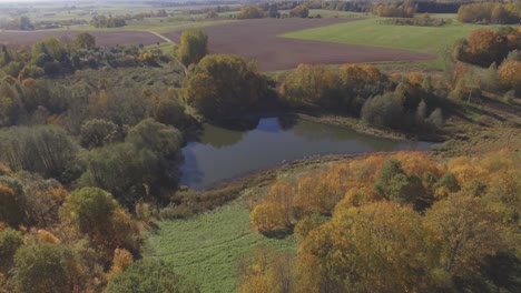 Wasserteich-Zwischen-Farbigen-Bäumen-An-Einem-Sonnigen-Herbsttag-1